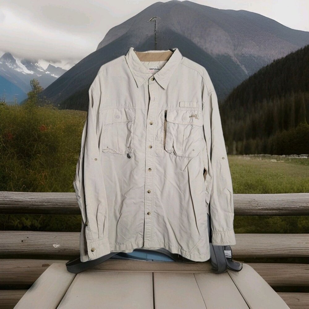 Natural Gear Mens Shirt Size 2XL Outdoor Fishing Long Sleeve Button Beige